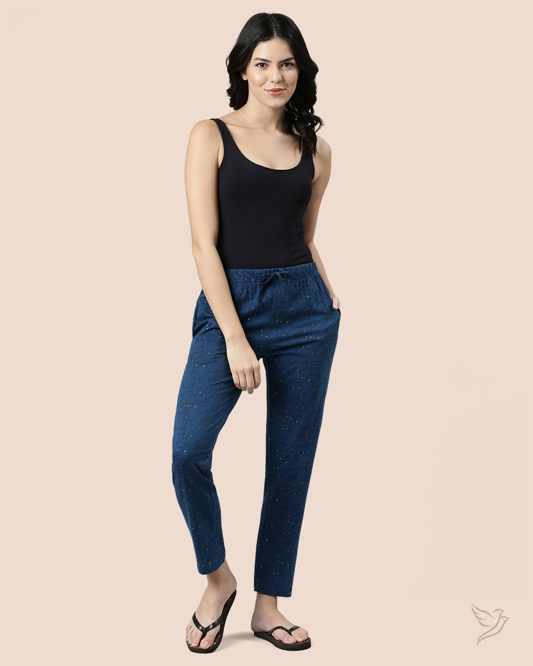 Dark Blue Printed Loungewear Pant for Women