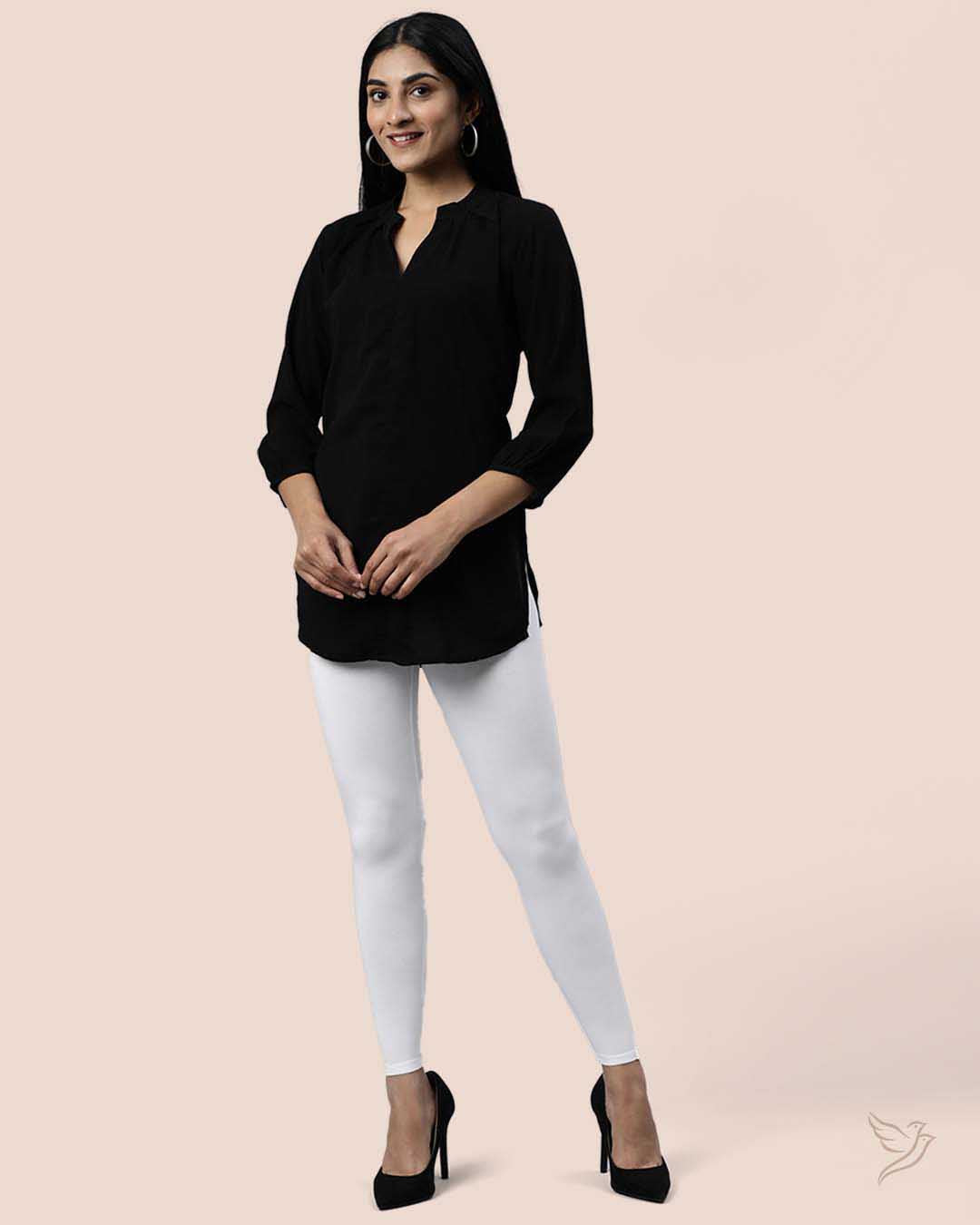 Luxury White Bamboo Ankle Leggings  