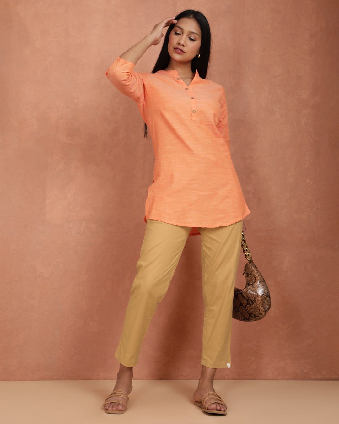 Cotton Stretch Straight Pant - Caramel Custard.