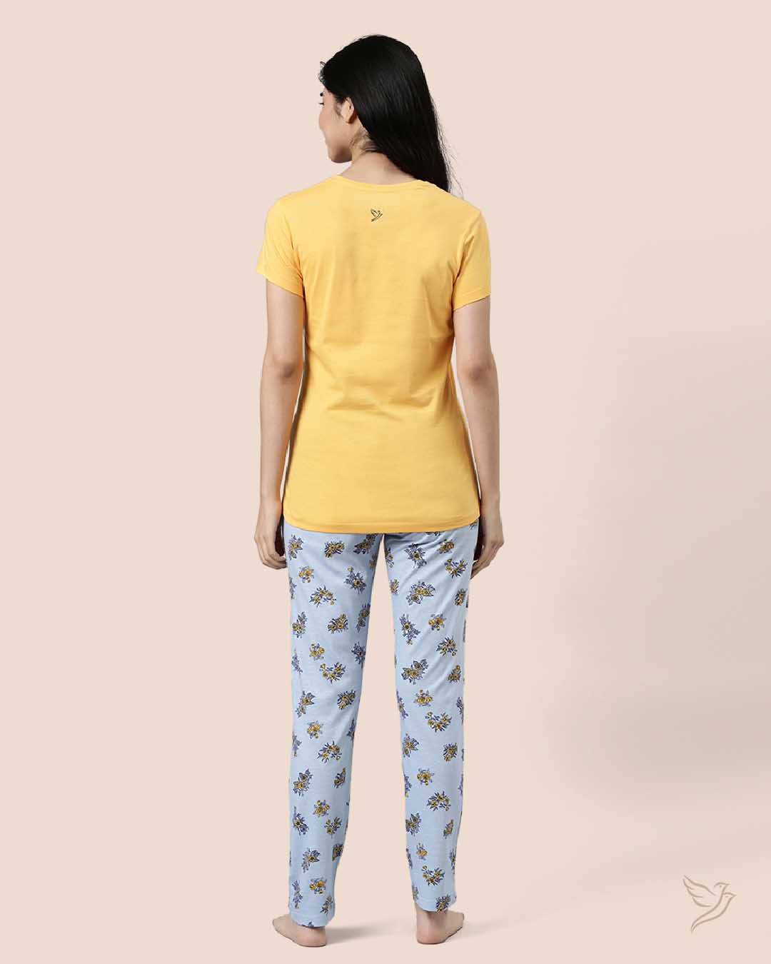 Stylish Yellow & Blue Printed Women Lounge Wear Pyjama Set