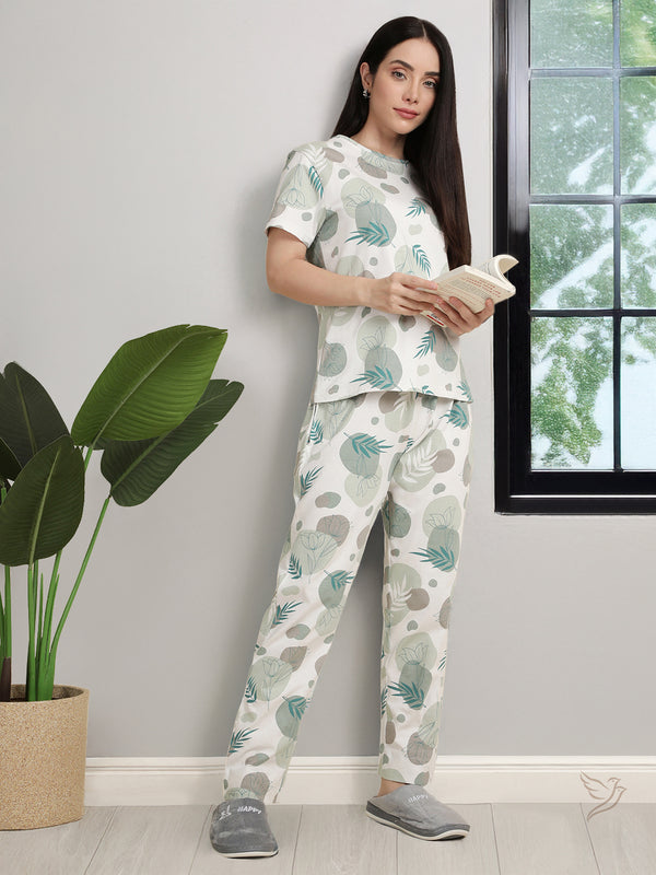 Tropical Printed Co-ord Set - White Loungewear