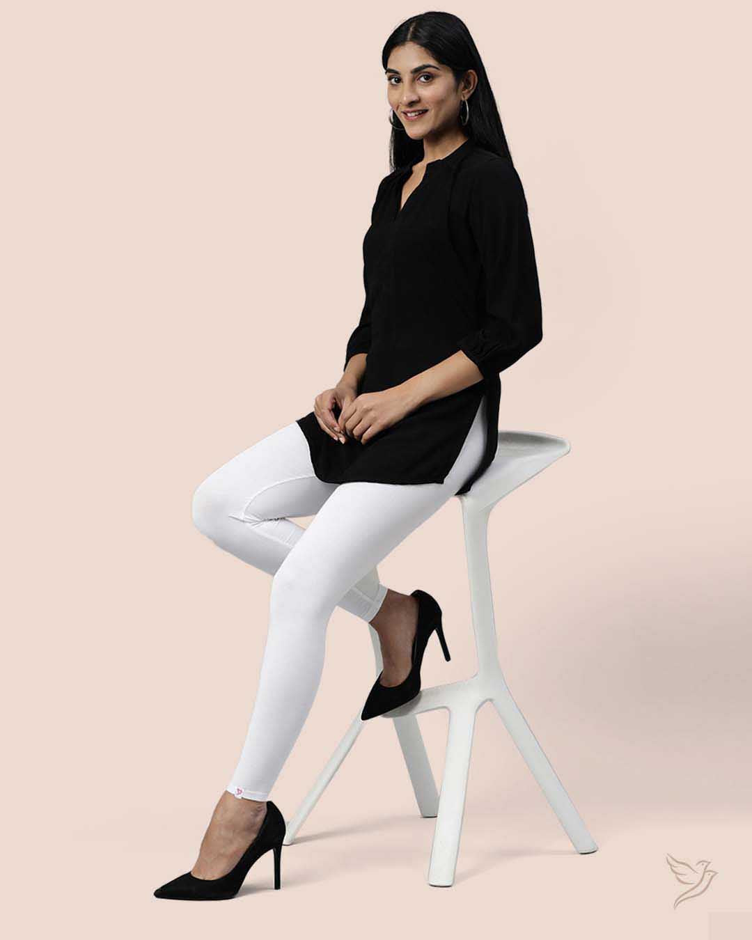 Comfortable White Bamboo Ankle Leggings 