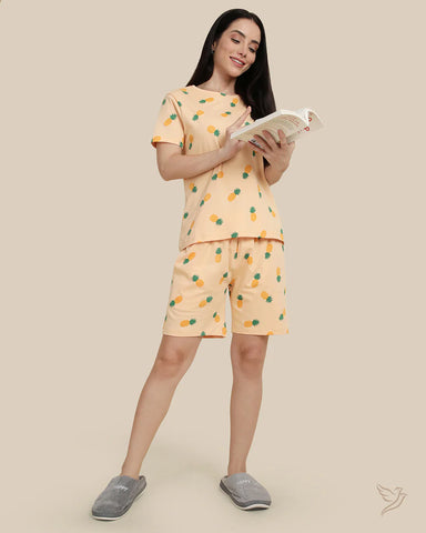 Pineapple Printed Co-ord Shorts Set - Cream Blush