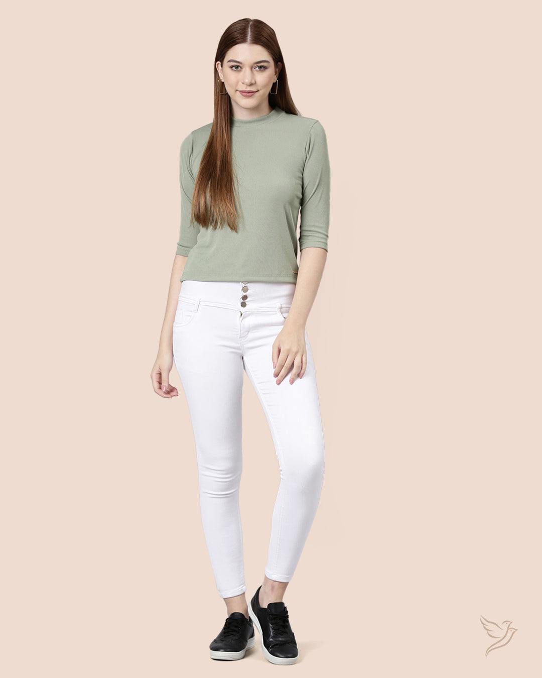 Luxury Women Pista Green High Neck Top 