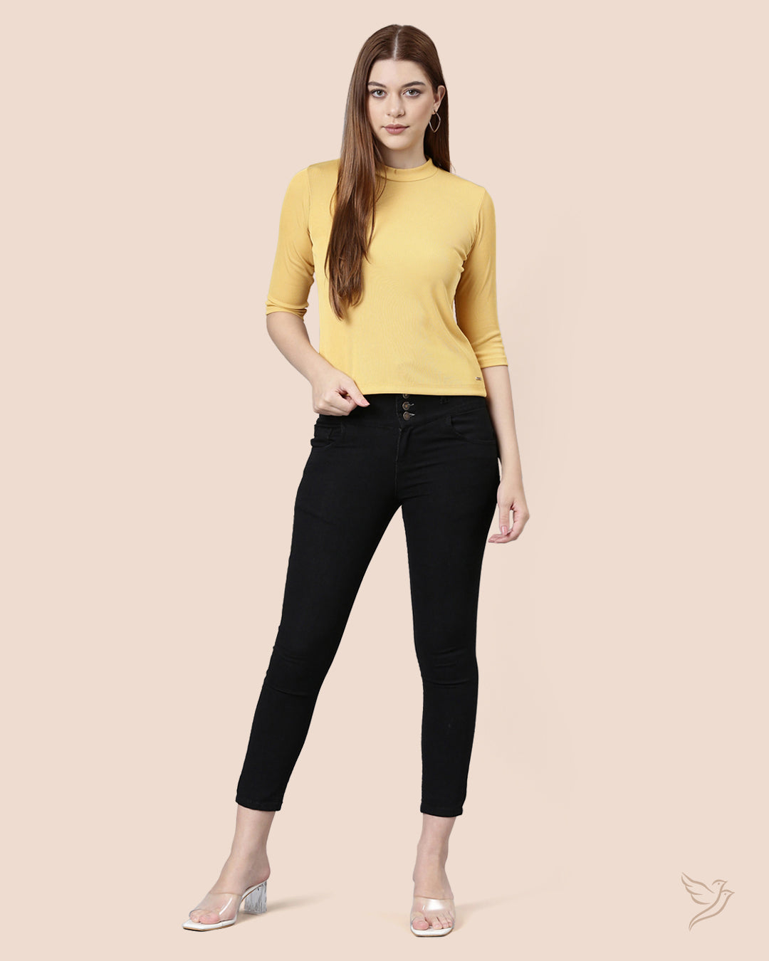 Luxury Women Yellow High Neck Top 