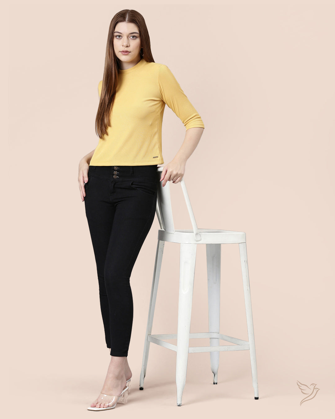 Comfortable Yellow Women High Neck Top 