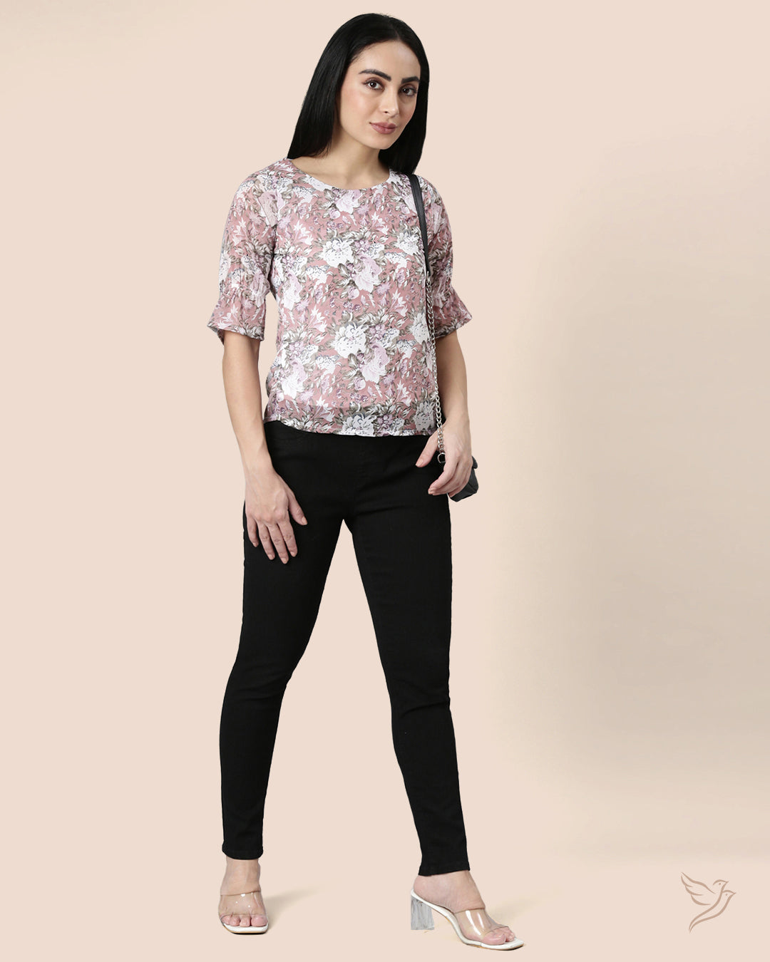 Comfortable Peach Women Georgette Short Top