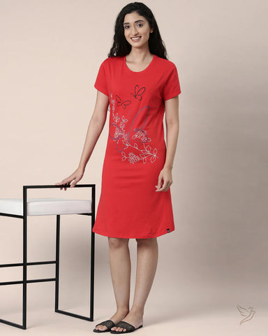 Lounge Wear Long Tee - Red Chilli