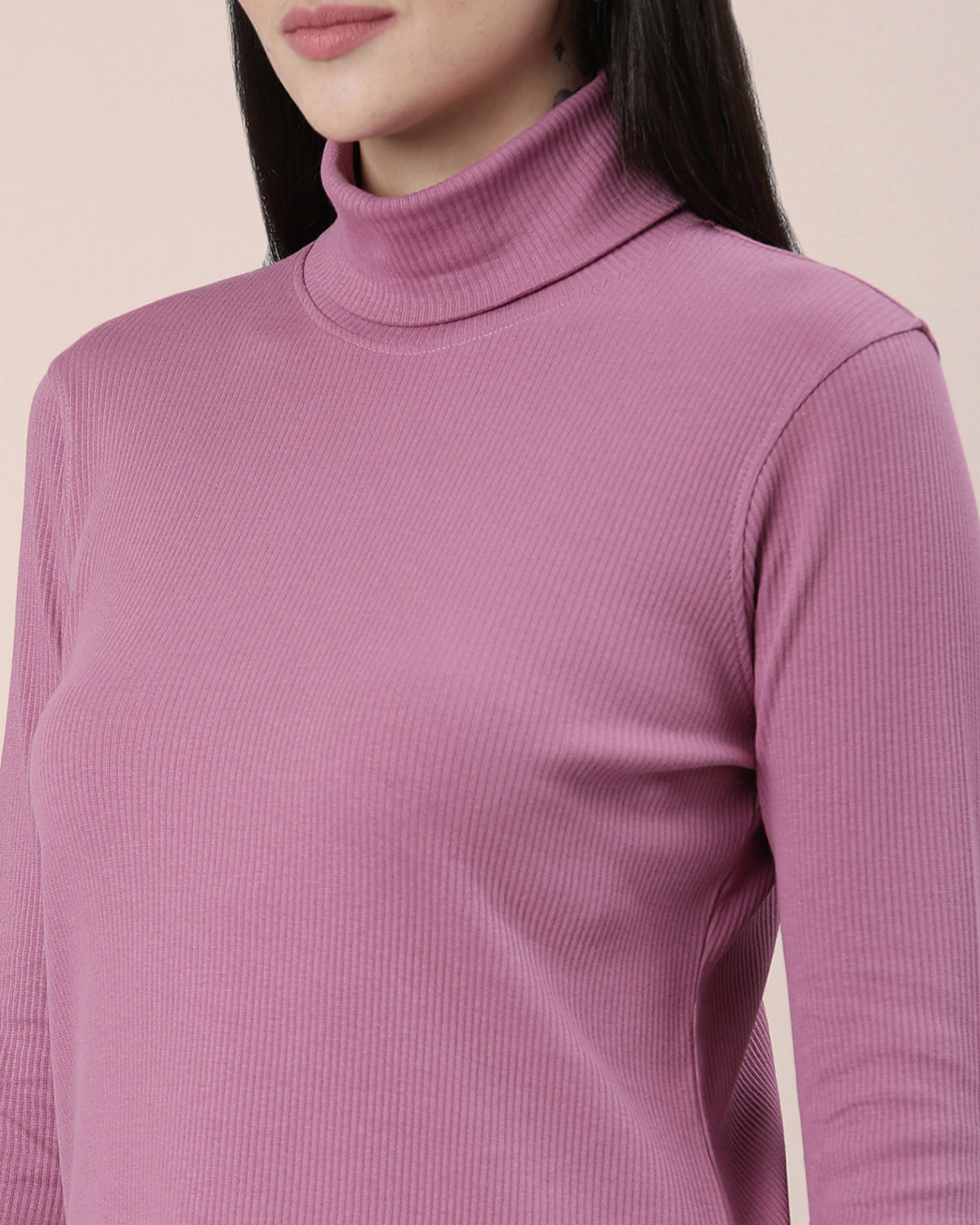 Turtle Neck Ribbed Tee - Black main image 1