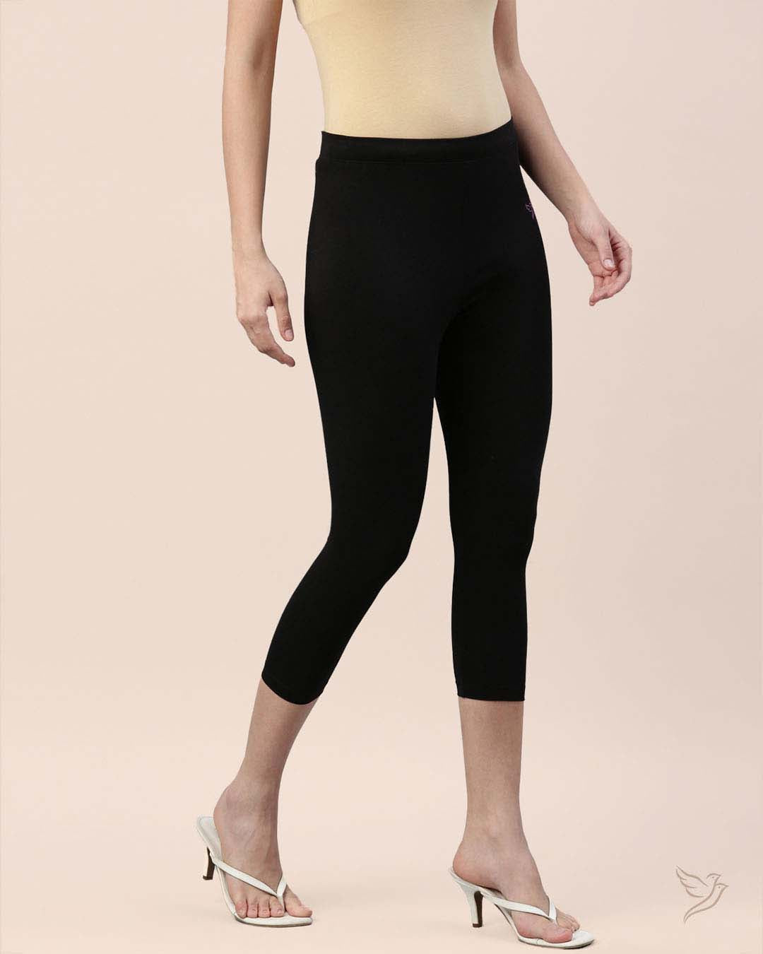 Carbon Black Cotton Capri Legging for Women