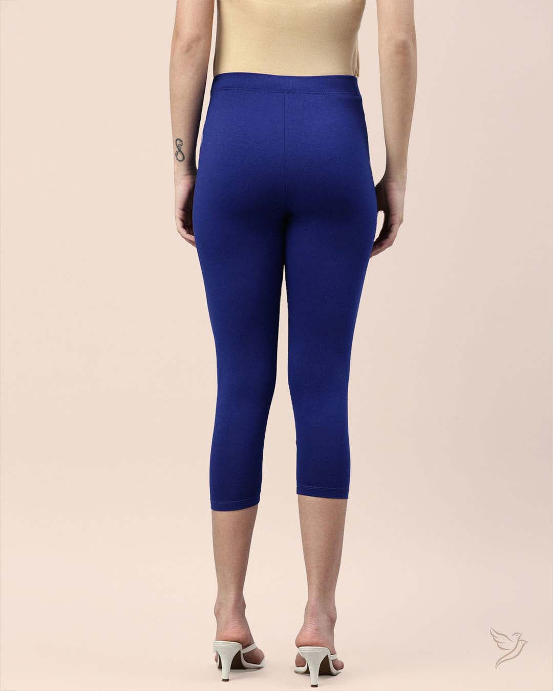 Stylish  Ink Blue Cotton Capri Legging