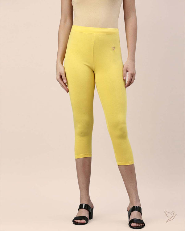 Mari Gold Cotton Capri Legging