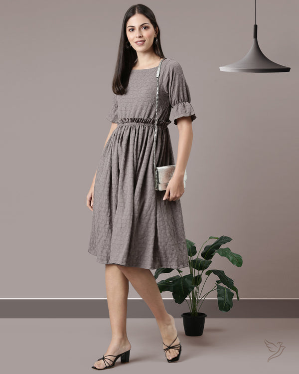 Ruffle Waist Dress - Grey