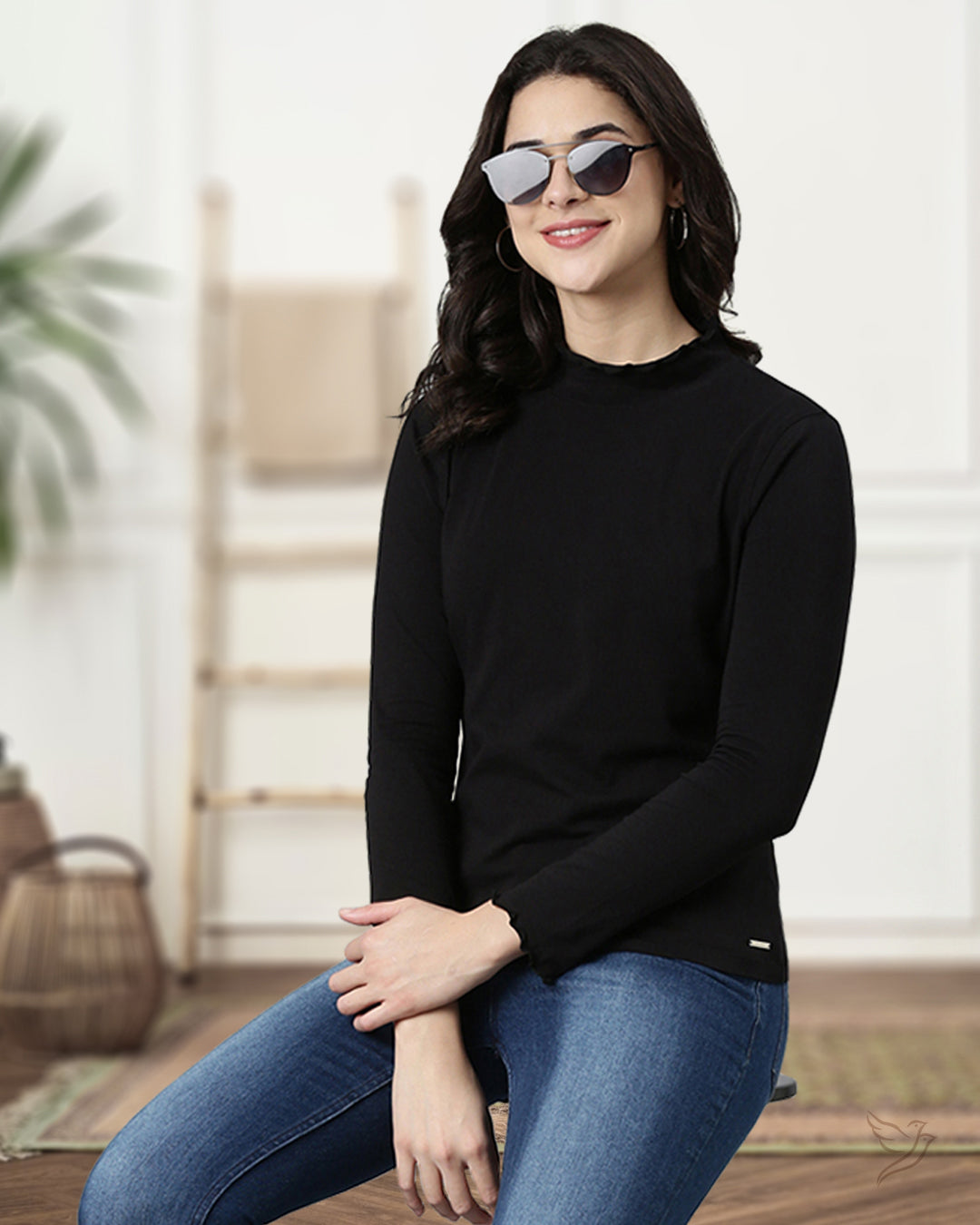 One Shoulder Frill Top Black 1
