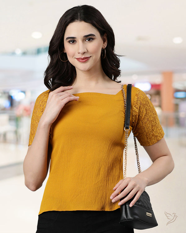 Women Lace Top - Mustard