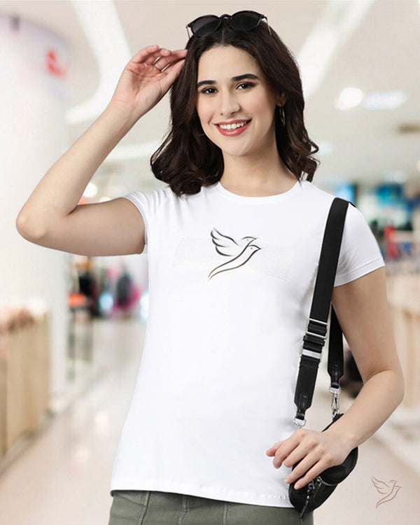 Women Slim Fit Branded Tee - White