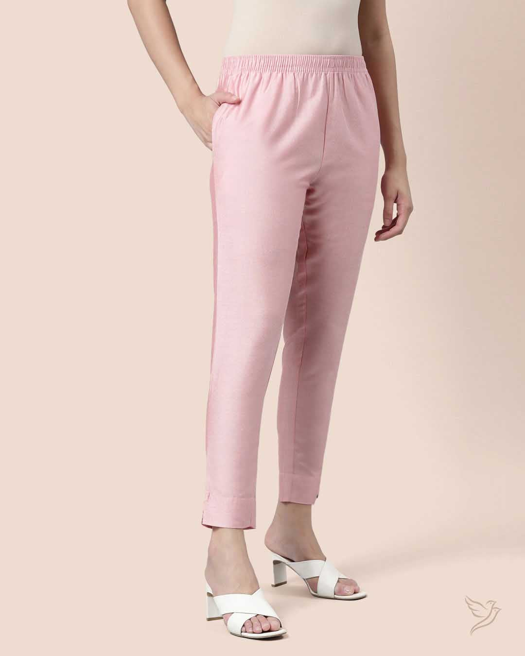  Pink Smoothie Metallic Straight Pant for College Girls