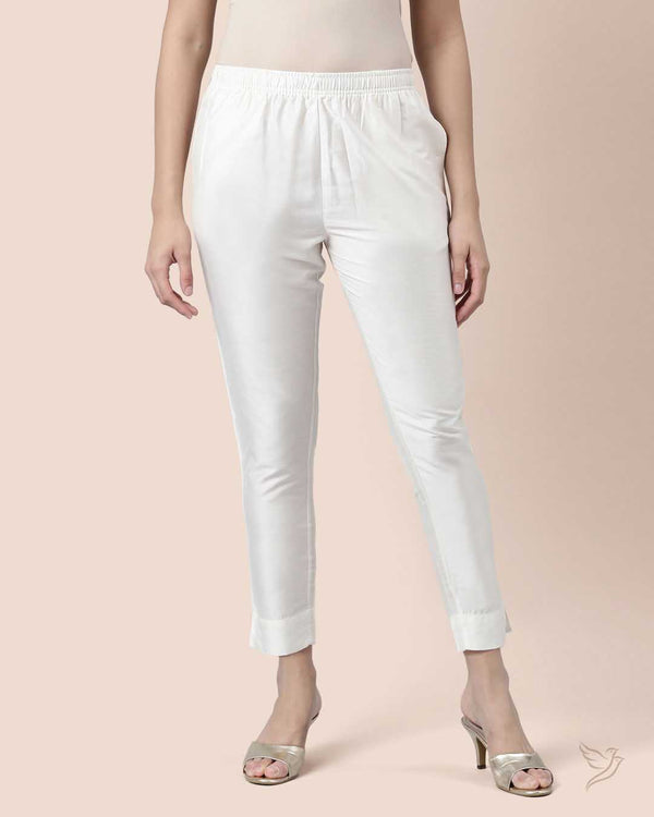 Women Metallic Straight Pant - Metallic White