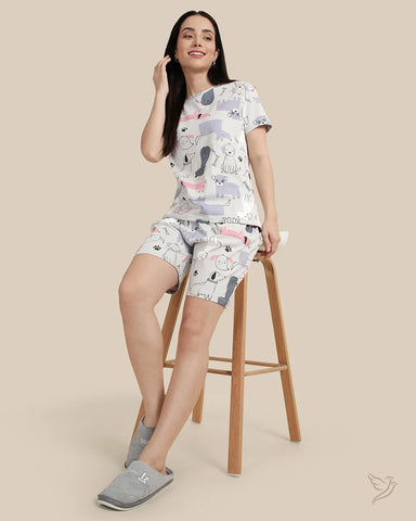 Printed Shorts Co-ord - Grey