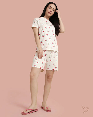Printed Shorts Co-ord - Ivory