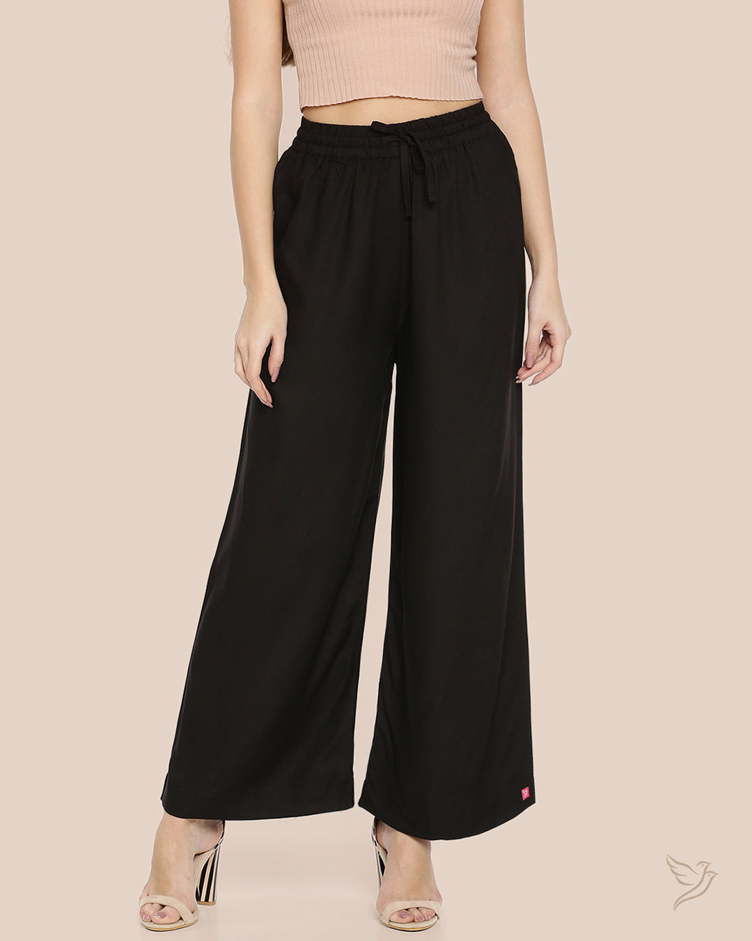 Carbon Black Women Solid Wide Leg Palazzo