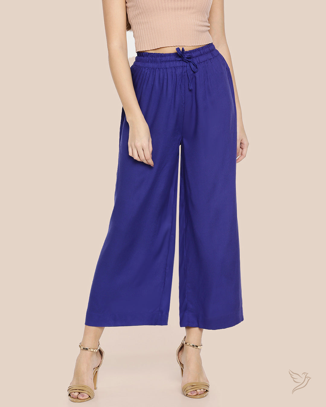  Ink Blue Women Solid Wide Leg Palazzo