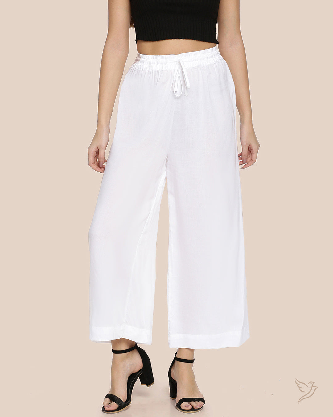 Pearl White Women Solid Wide Leg Palazzo