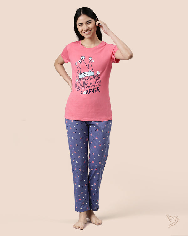 Women Printed Lounge Wear Pyjama Set