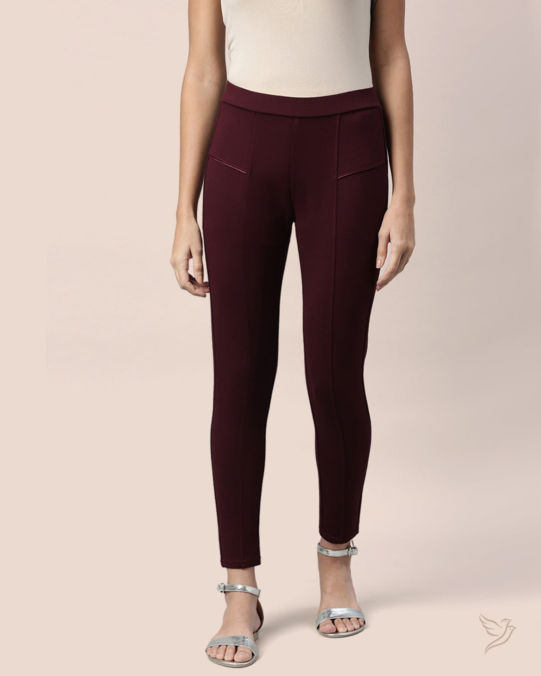 Maroon Women Solid Treggings