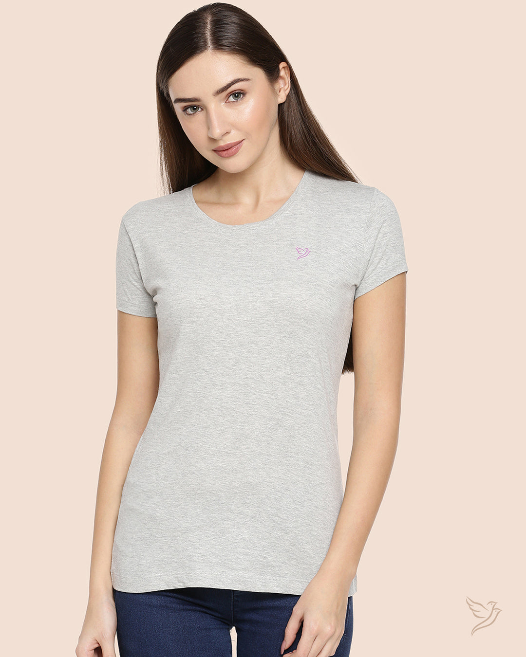 Grey Mix Women Slim Fit Signature Tee