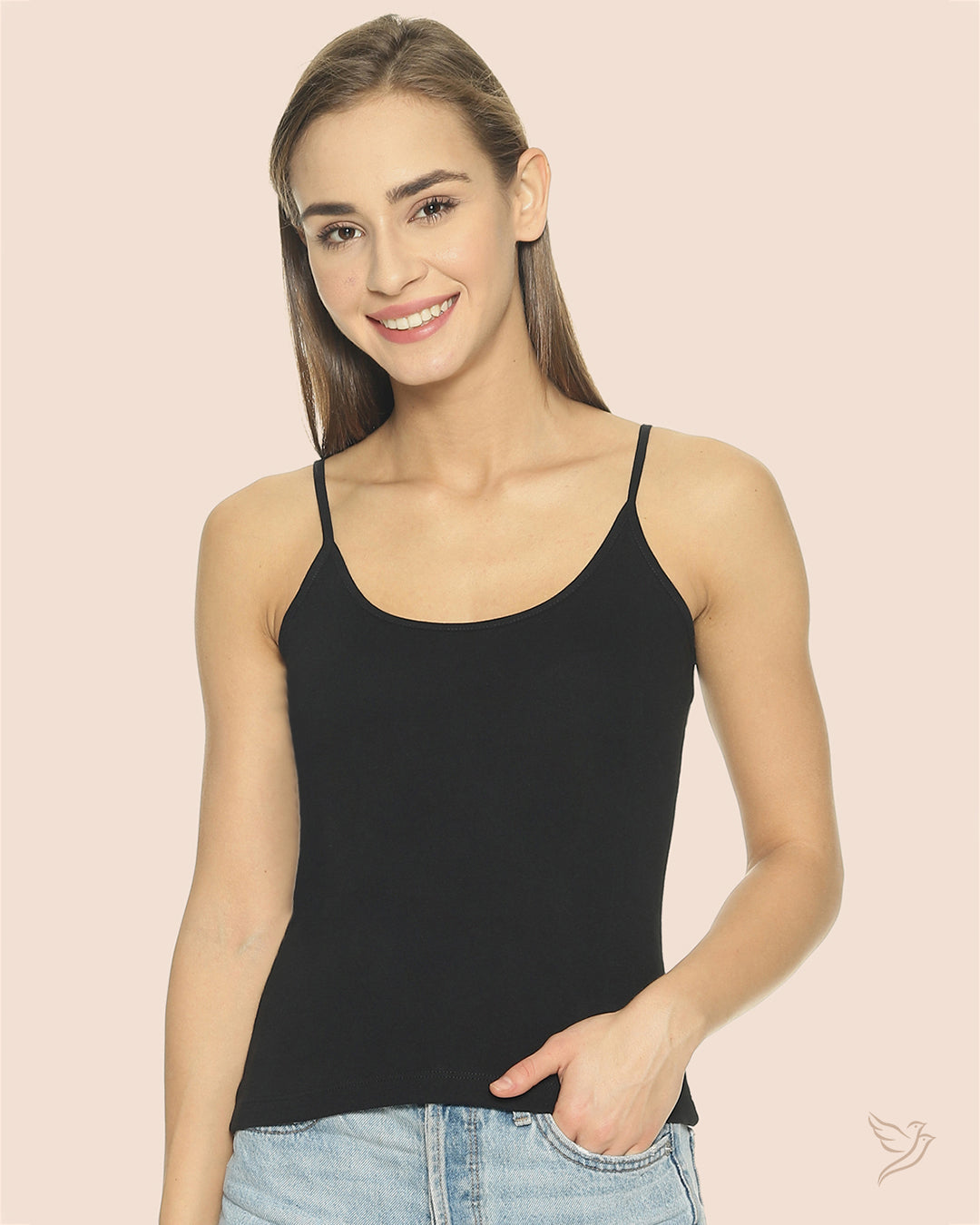 Black Women Spaghetti Cami With Adjuster