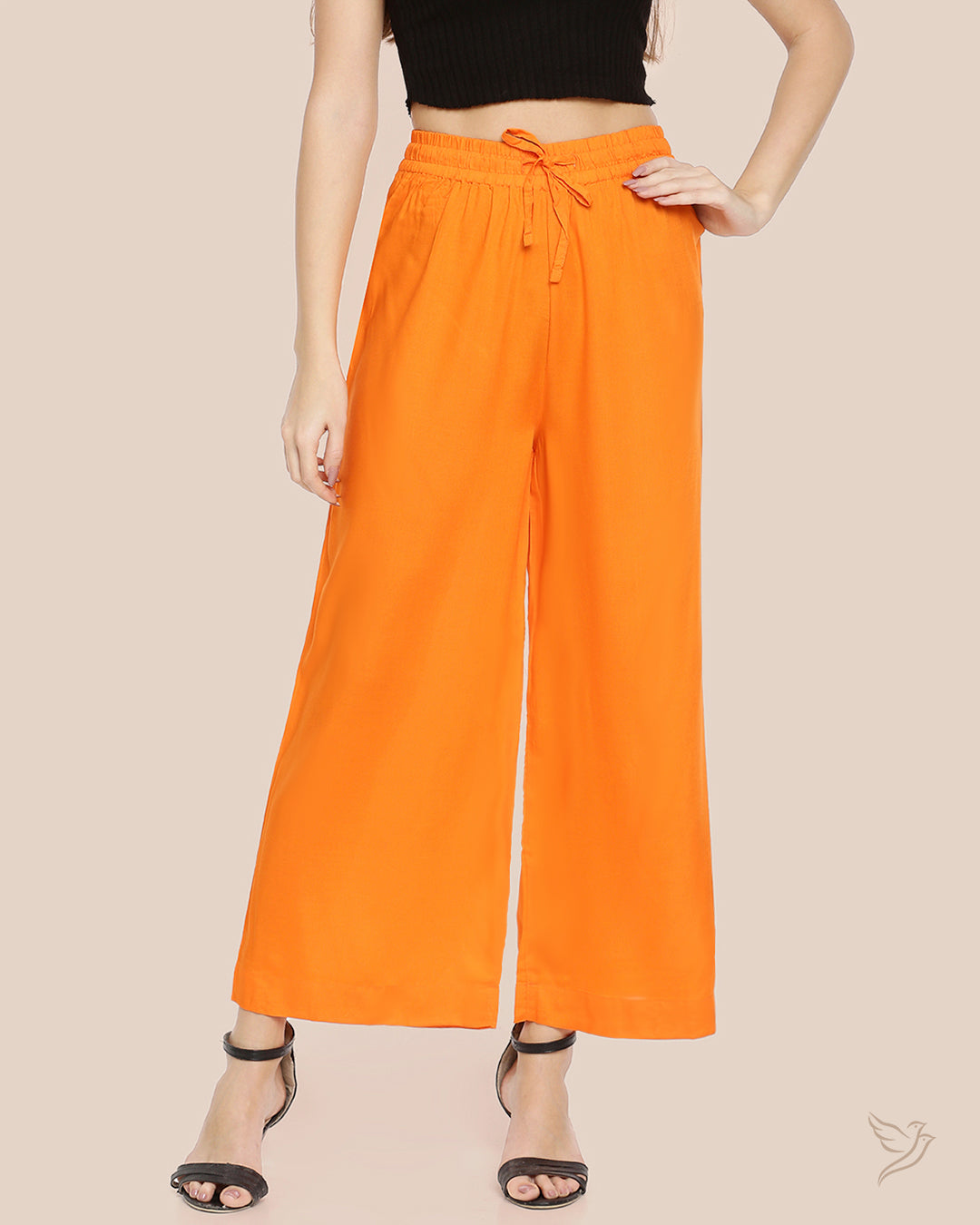 Fiery Orange Women Solid Wide Leg Palazzo