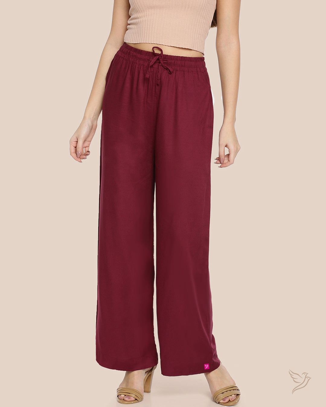 Women Solid Wide Leg Palazzo - Grape Vine – Twin Birds Store