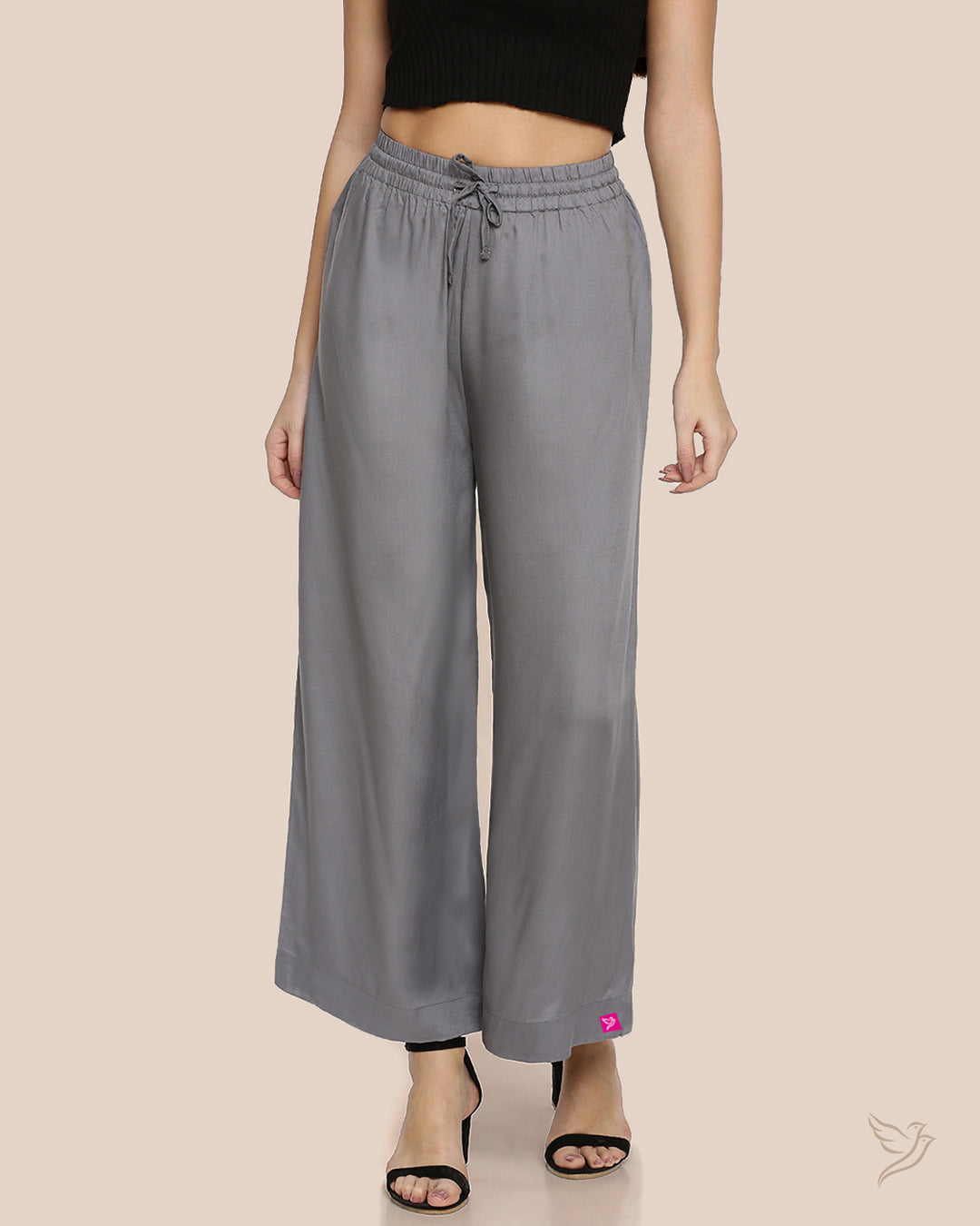 Anthrazite Grey Women Solid Wide Leg Palazzo