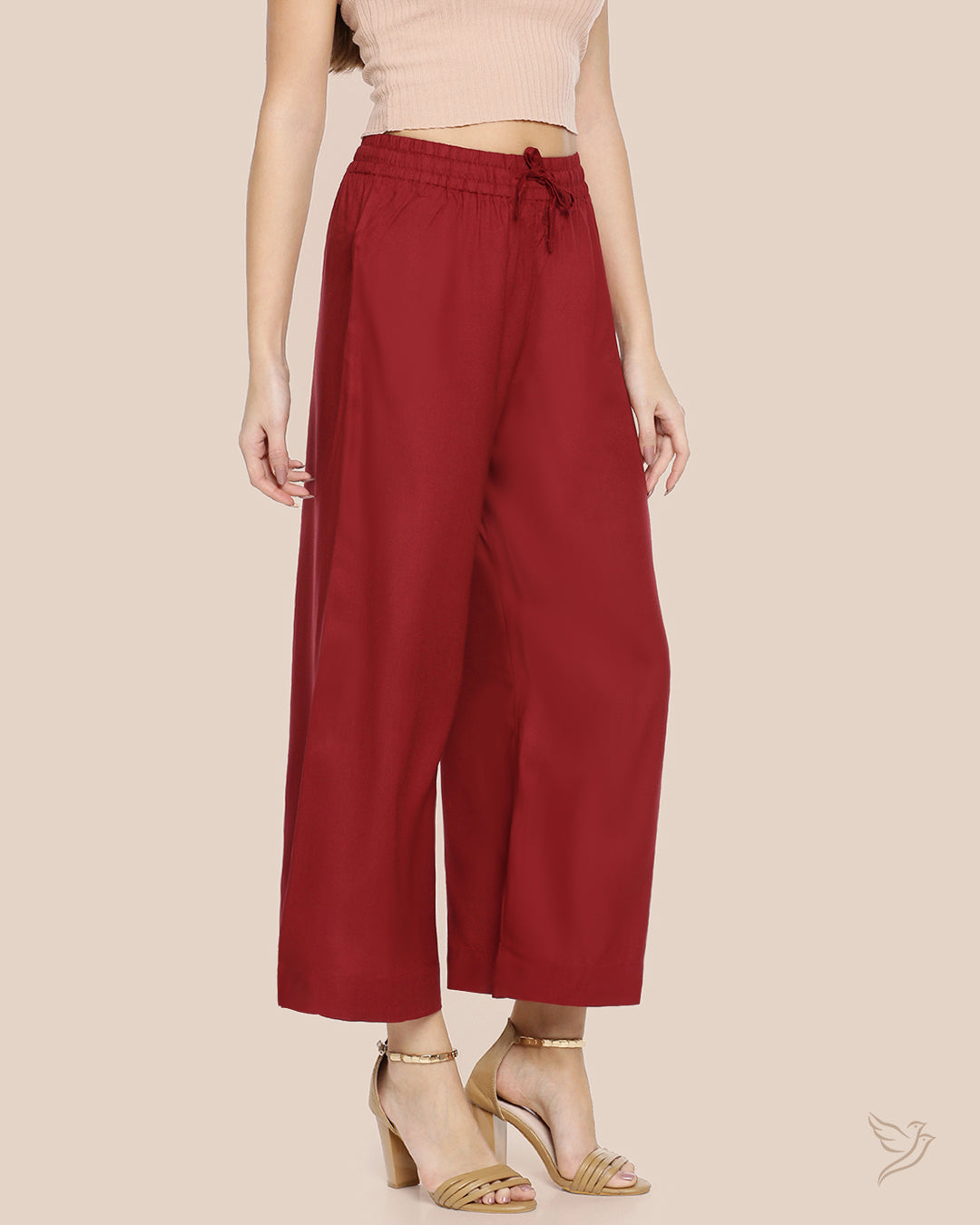 Mehandi Maroon Solid Wide Leg Palazzo for Women