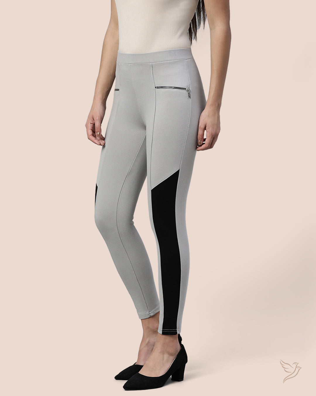 Grey & Black Zipped Treggings for College Girls