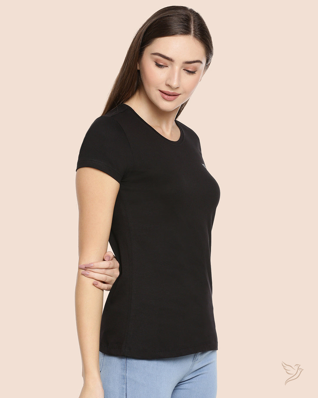 Carbon Black Slim Fit Signature Tee for Women