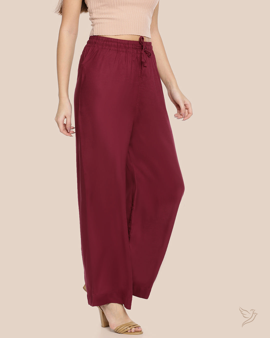 Maroon Wide Leg Hem Design Palazzo