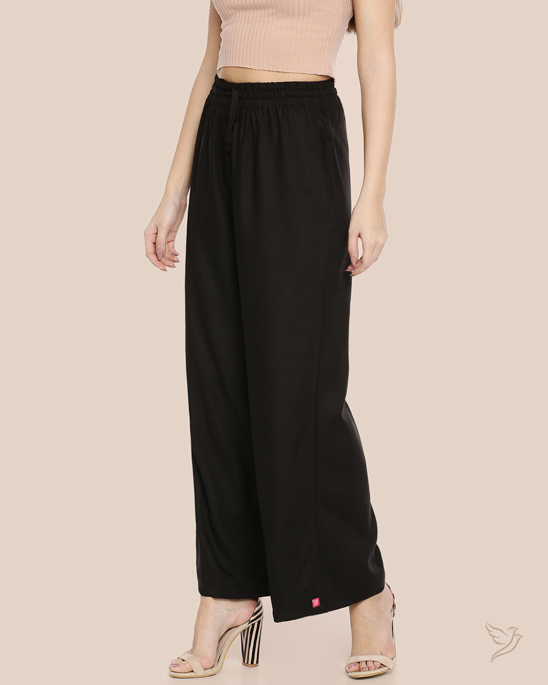 Carbon Black Solid Wide Leg Palazzo for Women