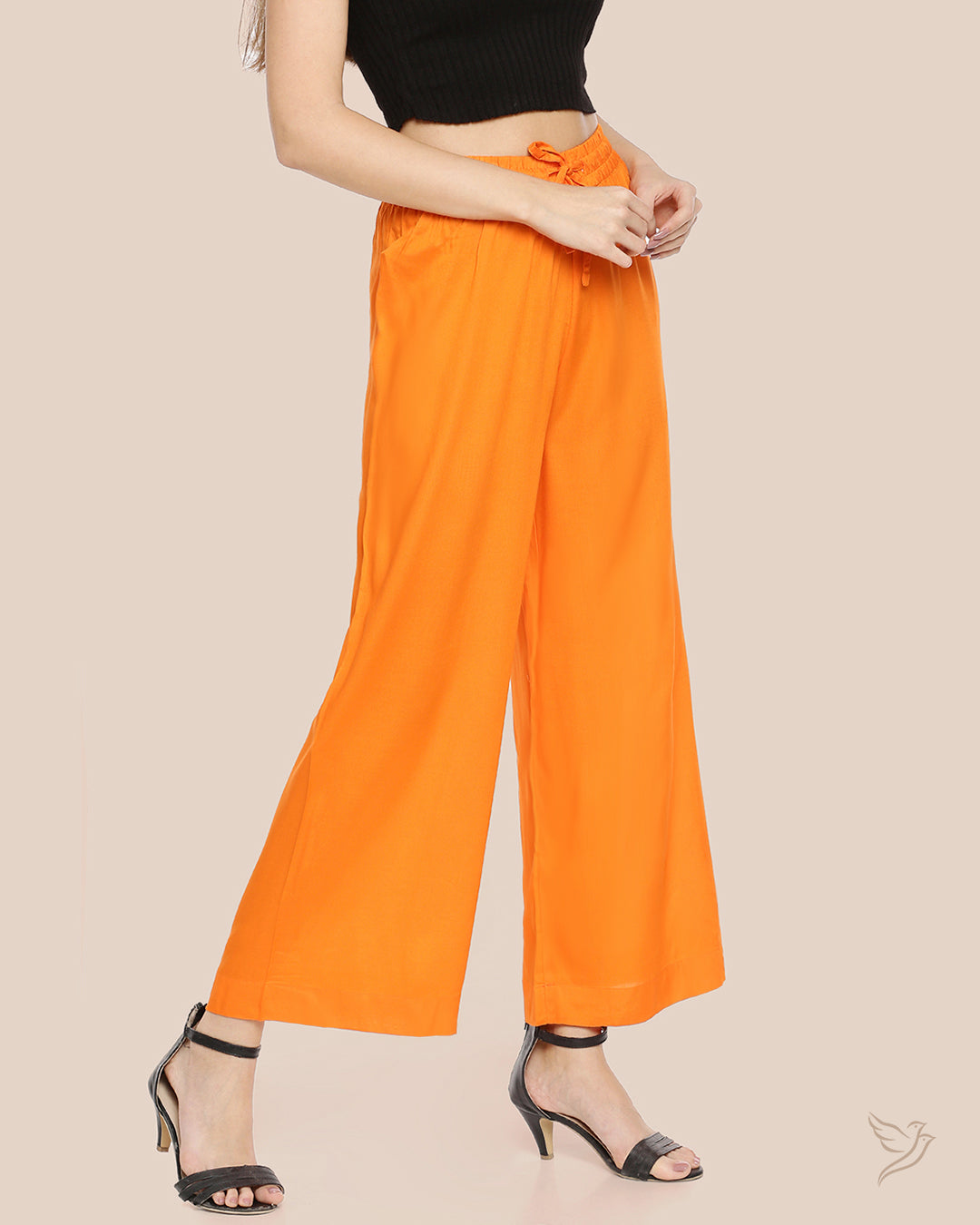 Fiery Orange Solid Wide Leg Palazzo for Women