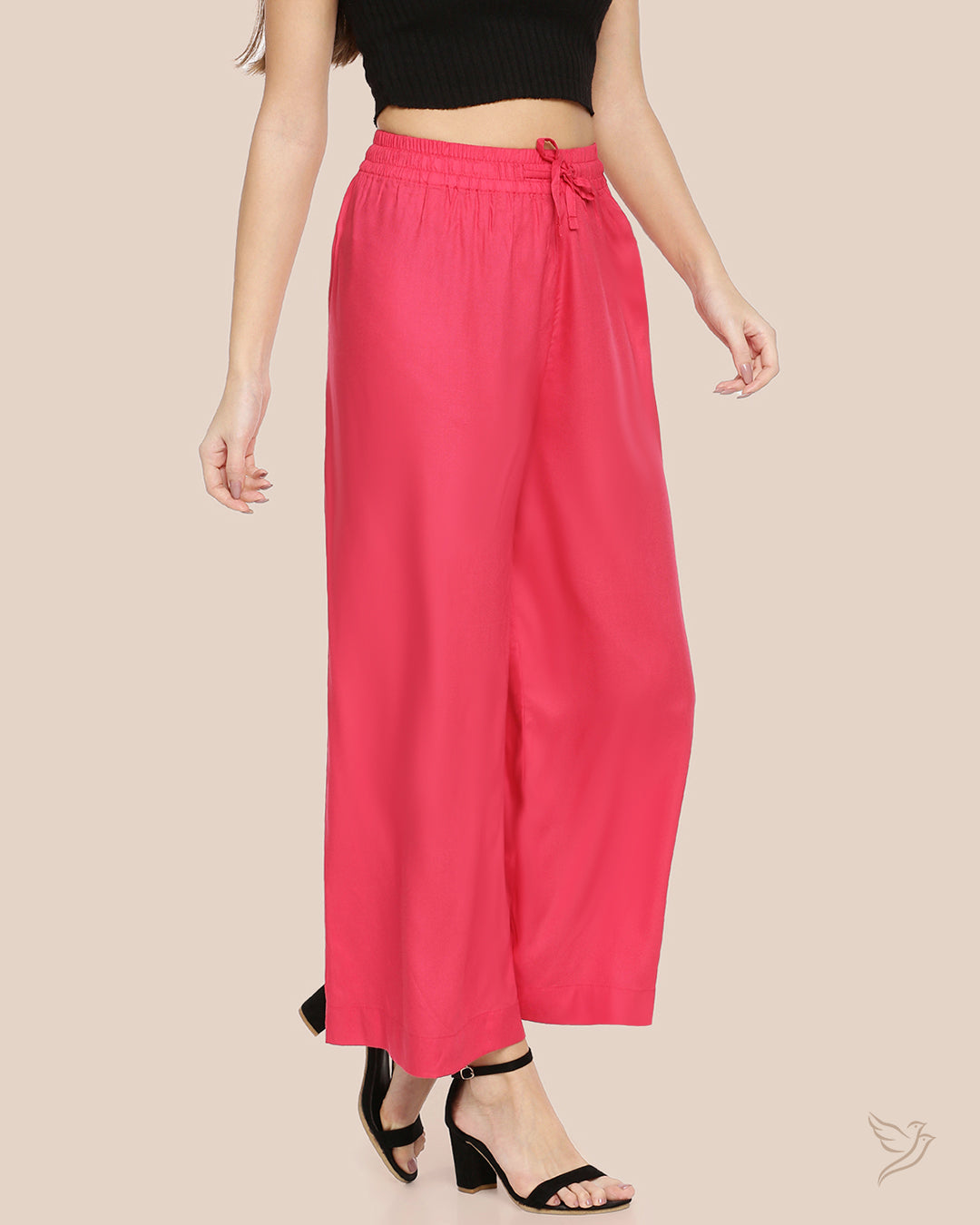 Pink Paradise Solid Wide Leg Palazzo for Women