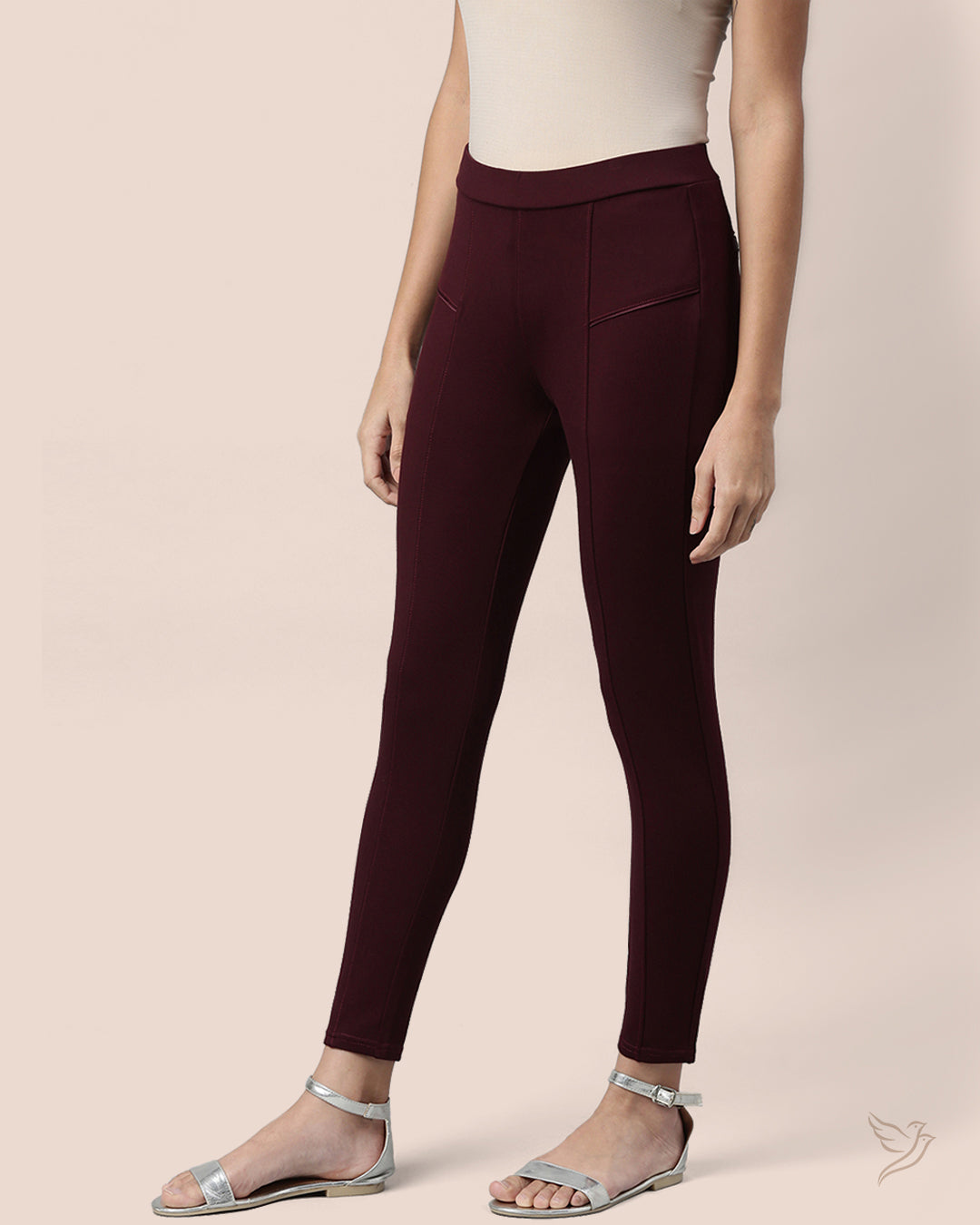 Maroon Solid Treggings for Women