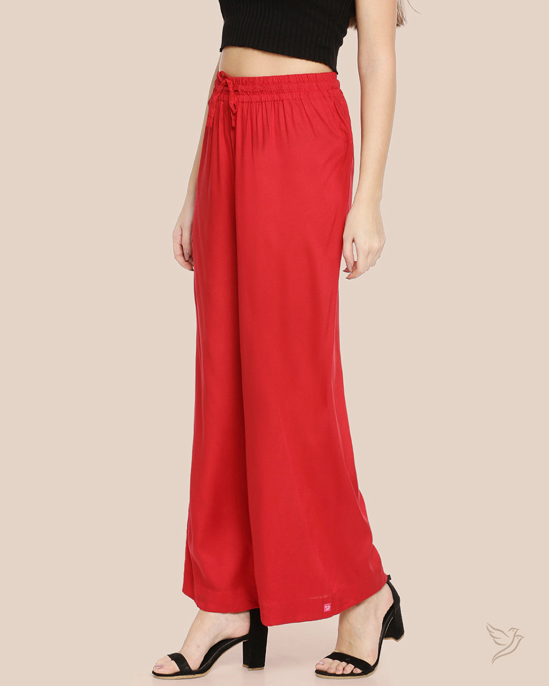 Lip Stick Solid Wide Leg Palazzo for Women