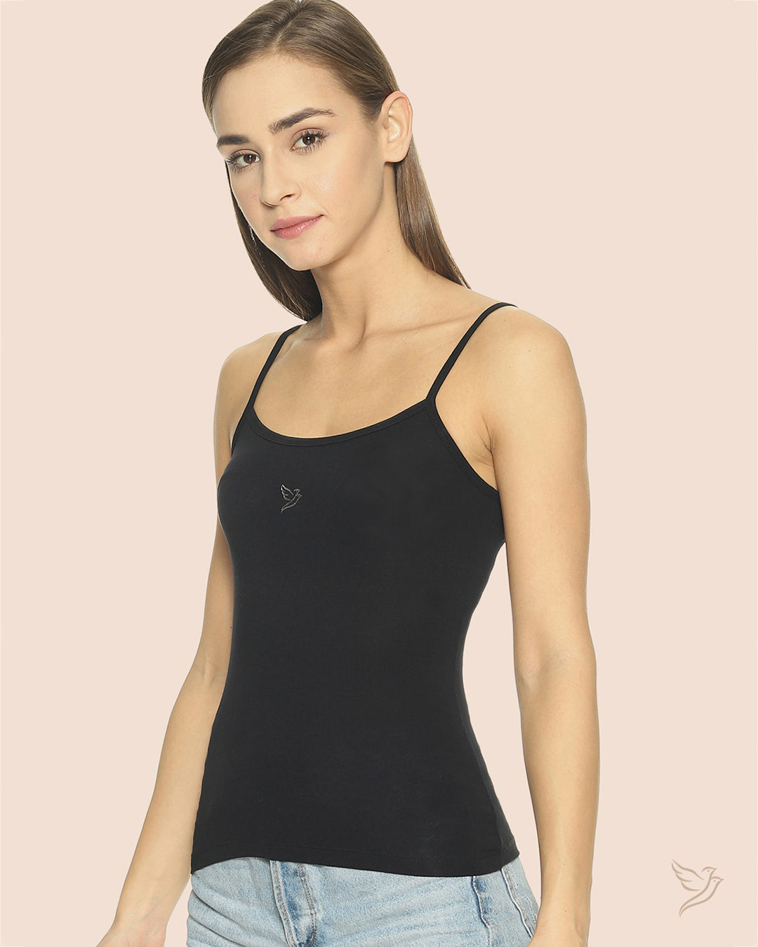 Black Sleek Spaghetti Cami With Adjuster for Women