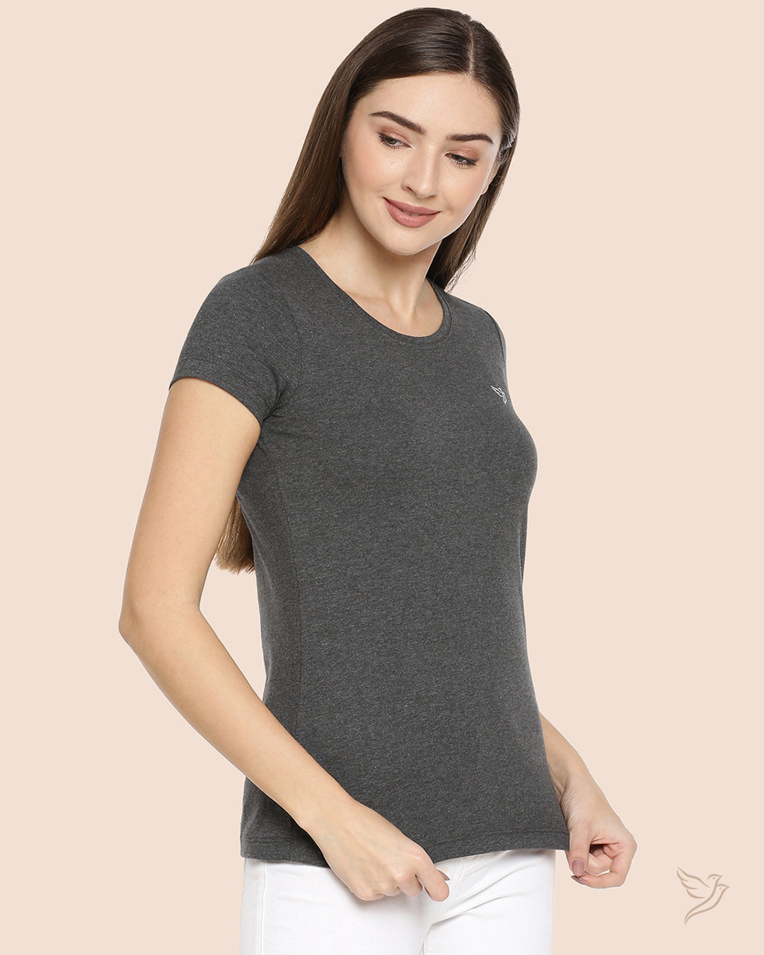 Charcoal Mix Slim Fit Signature Tee for Women