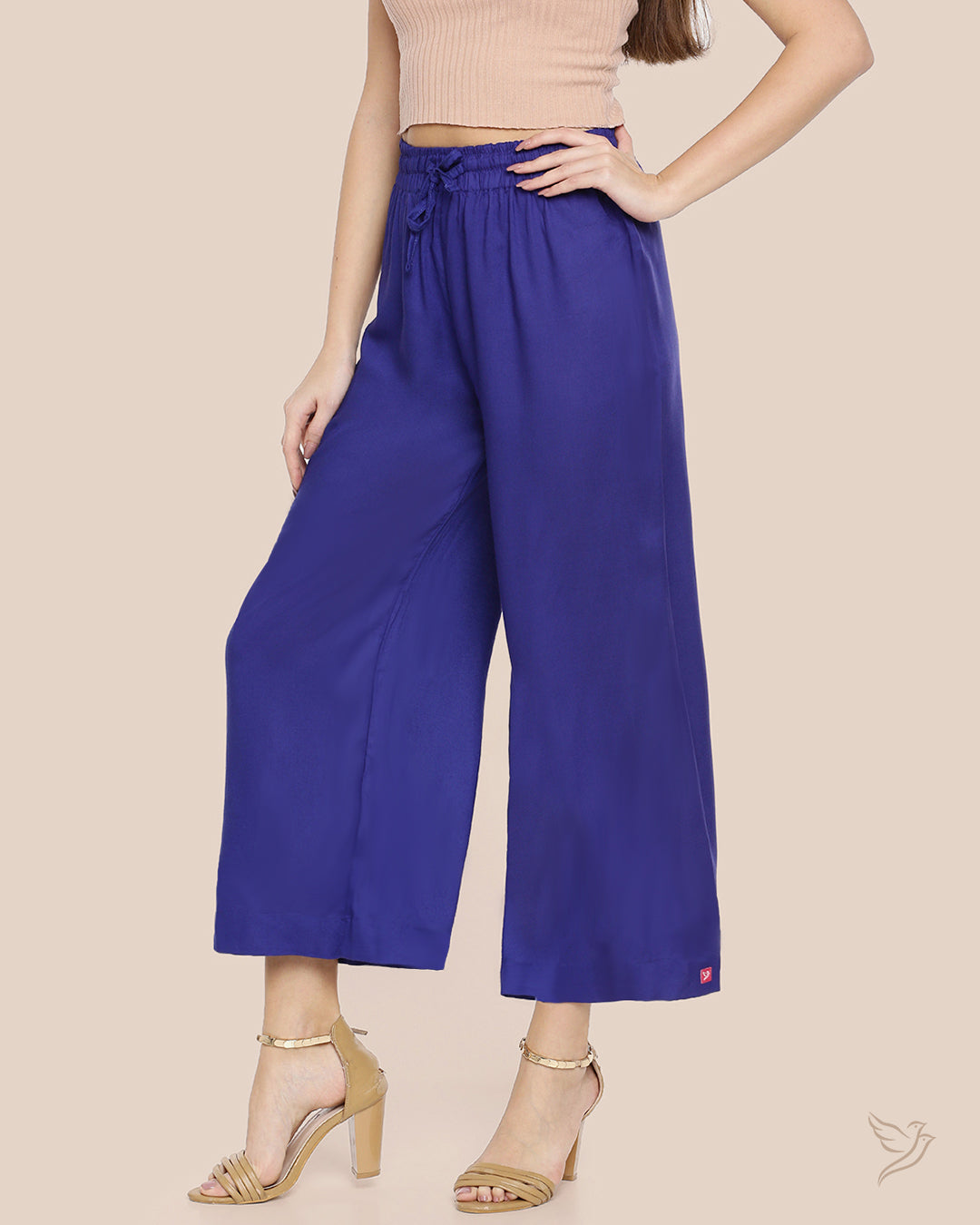  Ink Blue Solid Wide Leg Palazzo for Women