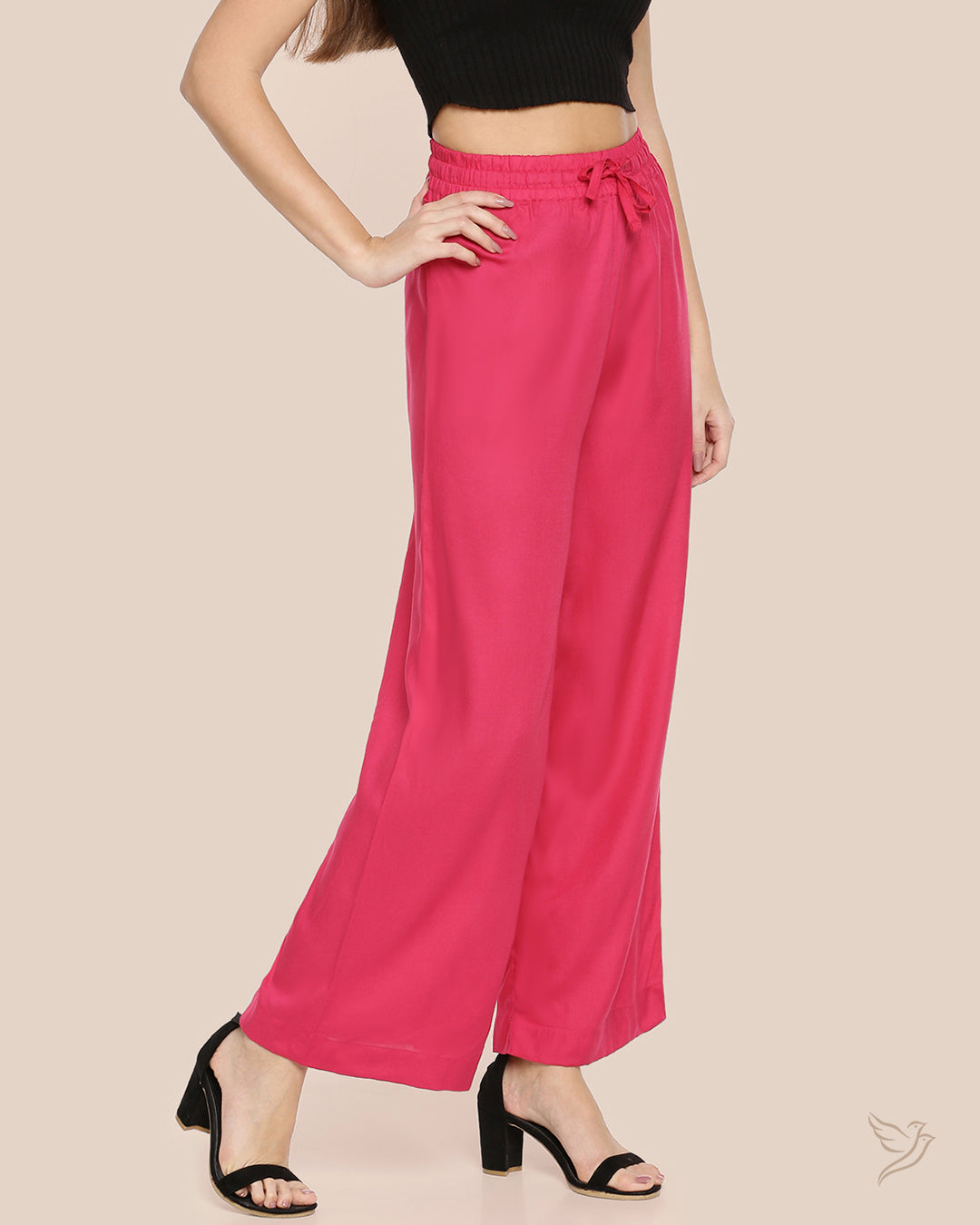 Bubble Gum Solid Wide Leg Palazzo for Women