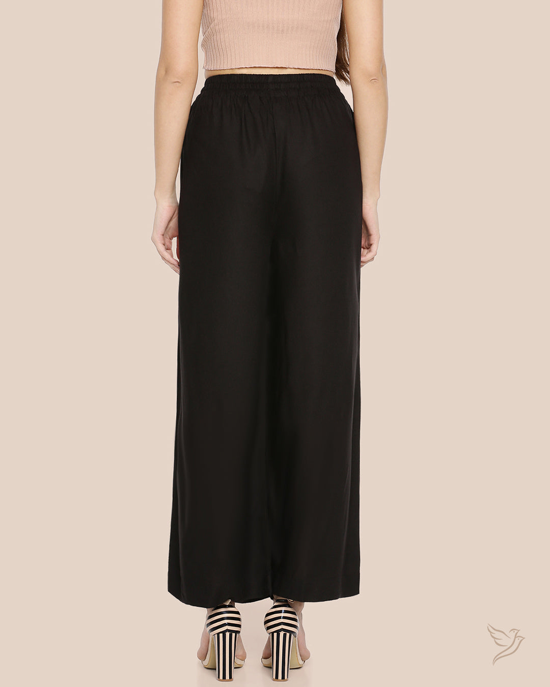 Carbon Black Solid Wide Leg Palazzo for College Girls