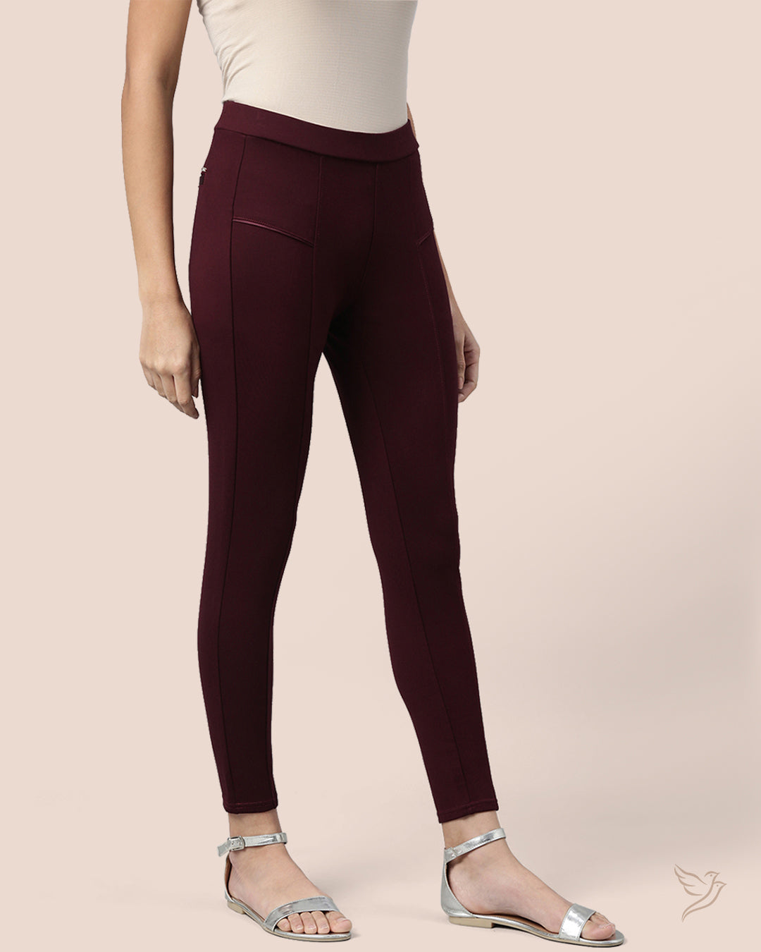 Maroon Solid Treggings for College Girls