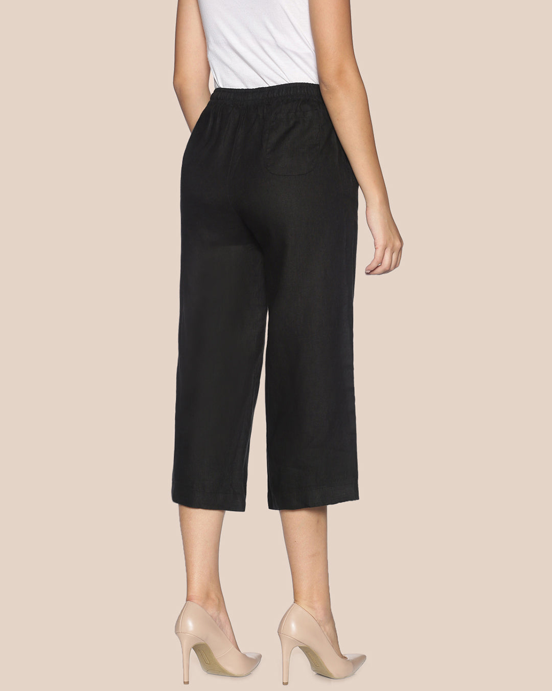 Black Linen 3/4 Wide Leg Palazzo for College Girls